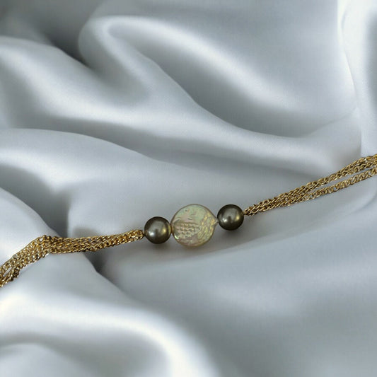 Grey Coin Pearl Chain Bracelet